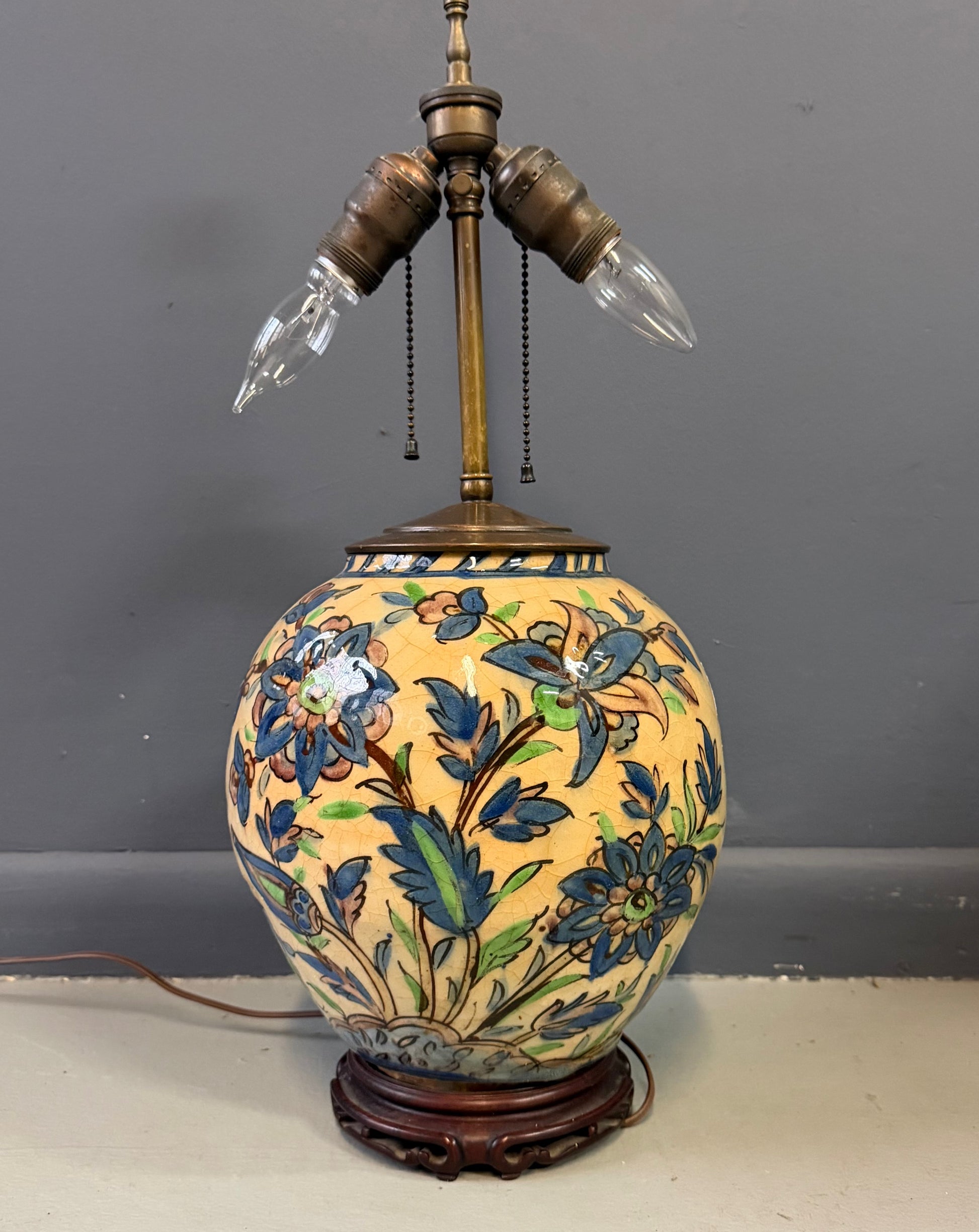 Middle Eastern Qajar Vase Converted to a Table Lamp, Late 1800s to Early 1900s