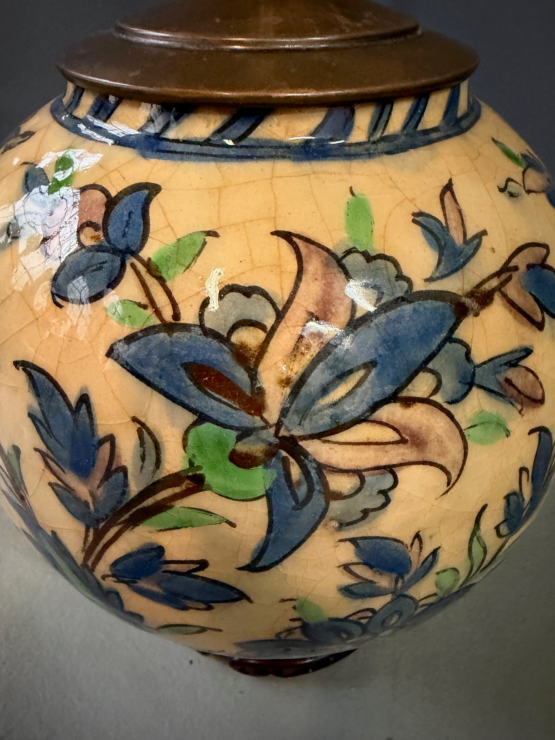 Middle Eastern Qajar Vase Converted to a Table Lamp, Late 1800s to Early 1900s