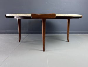 Erno Fabry Coffee Table in Carrara Marble and a Walnut Base with Curvacrous Legs