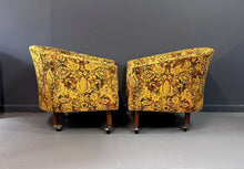 Load image into Gallery viewer, Pair of Century Furniture Cos Barrel Back Chairs with Walnut Legs and Casters