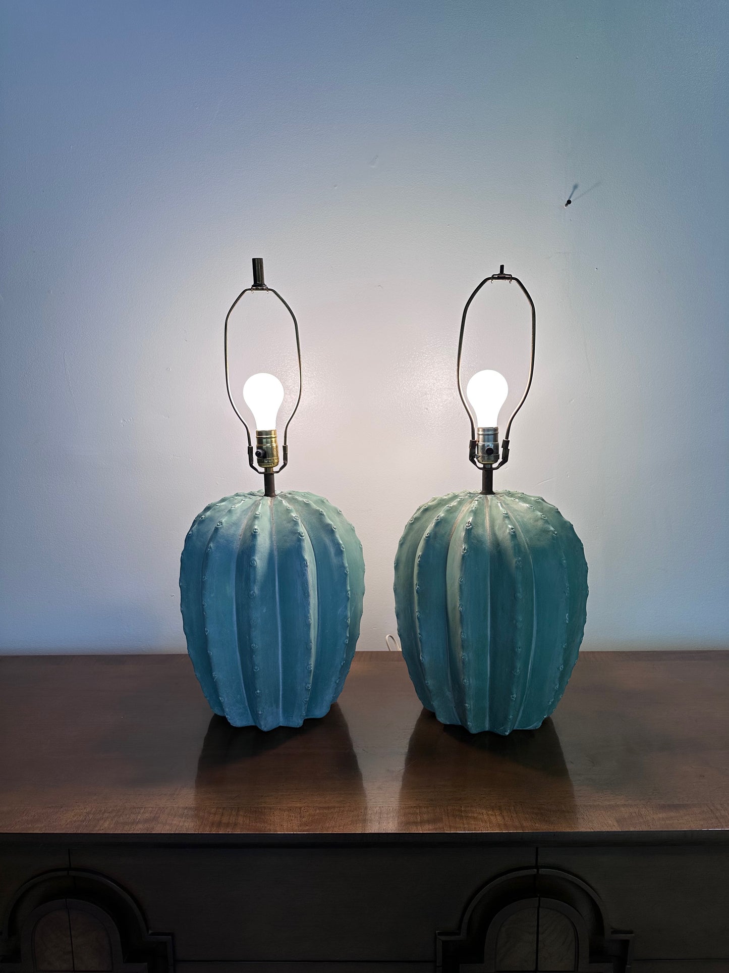 SOLD – Post Modern Pair of Bon Art Cactus Plaster Table Lamps Southwestern Style