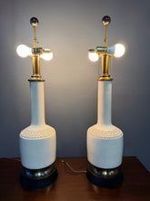 Load image into Gallery viewer, Italian Crackle-Glazed Ceramic Table Lamps with rosettes a Pair, Mid-Century