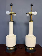 Load image into Gallery viewer, Italian Crackle-Glazed Ceramic Table Lamps with rosettes a Pair, Mid-Century