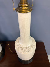 Load image into Gallery viewer, Italian Crackle-Glazed Ceramic Table Lamps with rosettes a Pair, Mid-Century