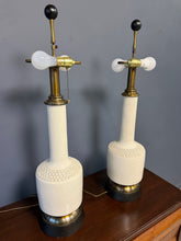 Load image into Gallery viewer, Italian Crackle-Glazed Ceramic Table Lamps with rosettes a Pair, Mid-Century