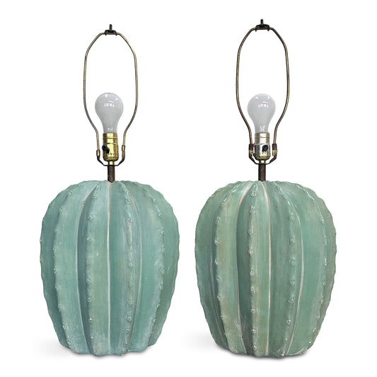 SOLD – Post Modern Pair of Bon Art Cactus Plaster Table Lamps Southwestern Style