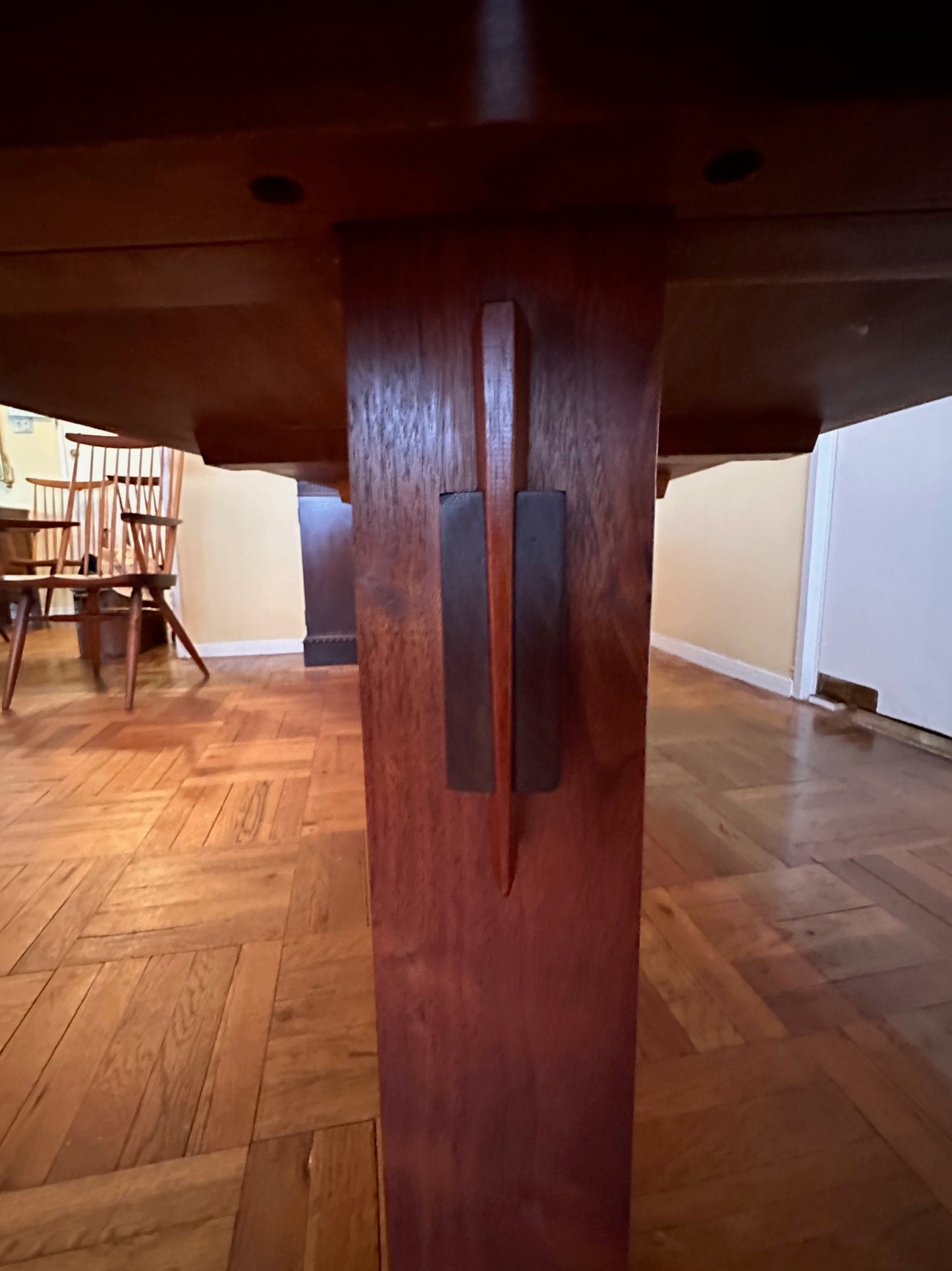 SOLD – George Nakashima 8' Dining Table in Bookmatched Walnut with 5 Rosewood Butterfly