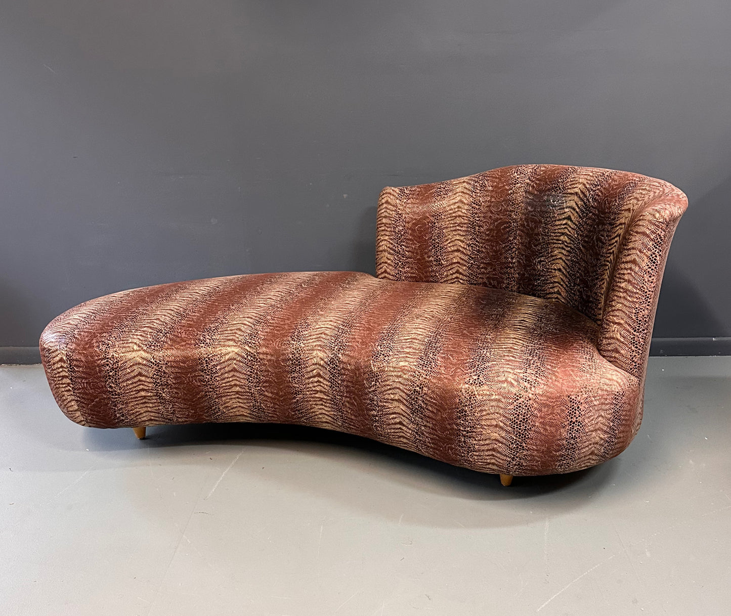 SOLD – Curvaceous Chaise/ Sofa in the Style of Weiman in a Faux Snakeskin Mid Century