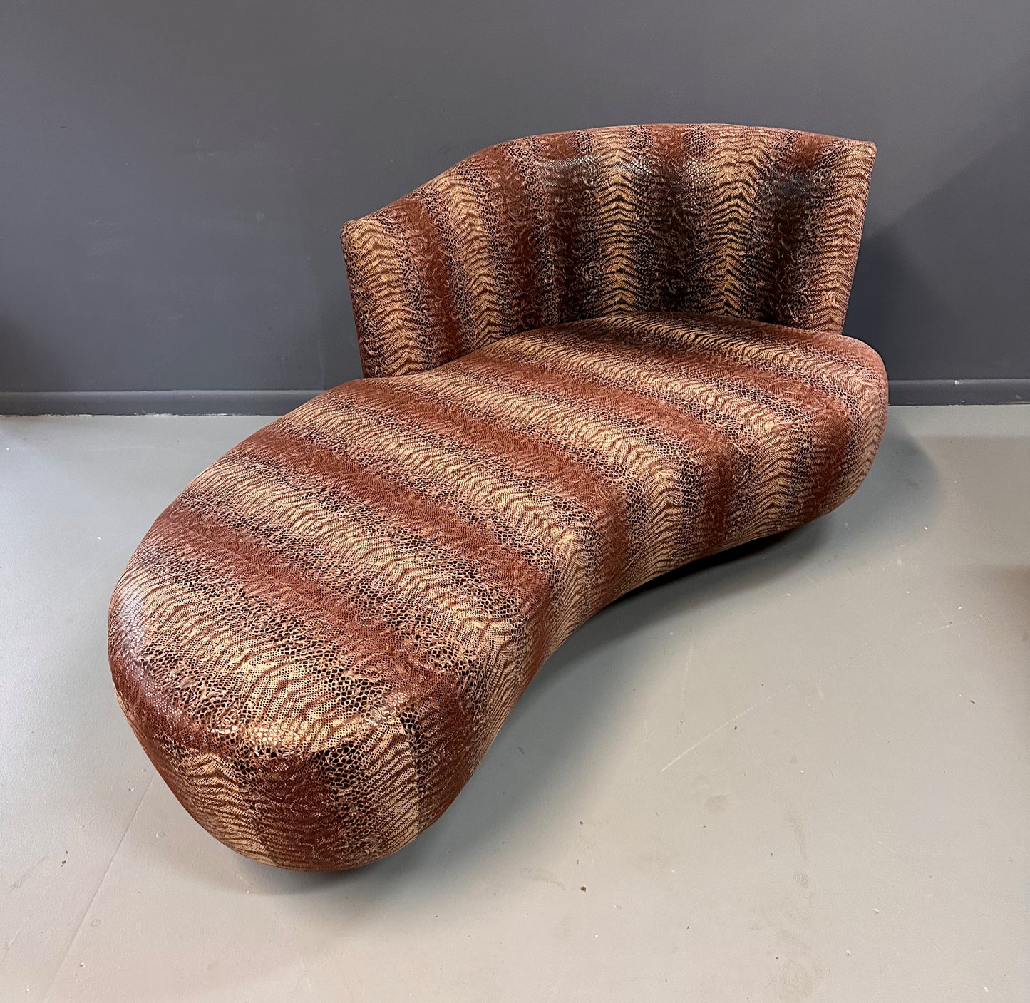 SOLD – Curvaceous Chaise/ Sofa in the Style of Weiman in a Faux Snakeskin Mid Century