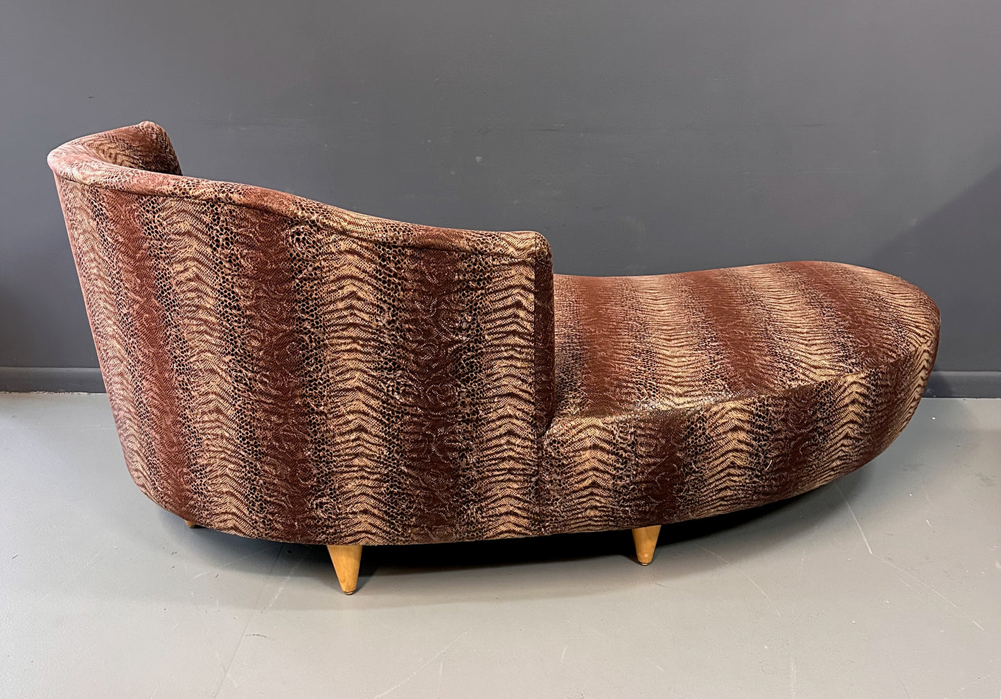 SOLD – Curvaceous Chaise/ Sofa in the Style of Weiman in a Faux Snakeskin Mid Century