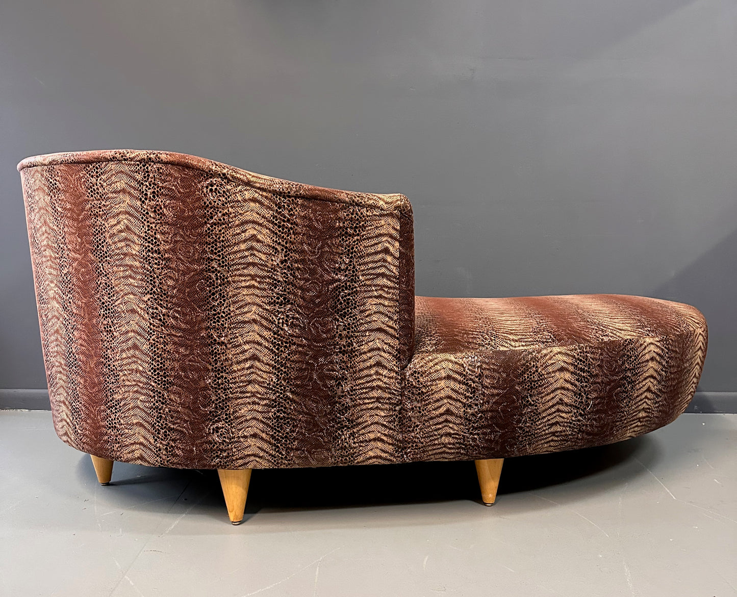 SOLD – Curvaceous Chaise/ Sofa in the Style of Weiman in a Faux Snakeskin Mid Century