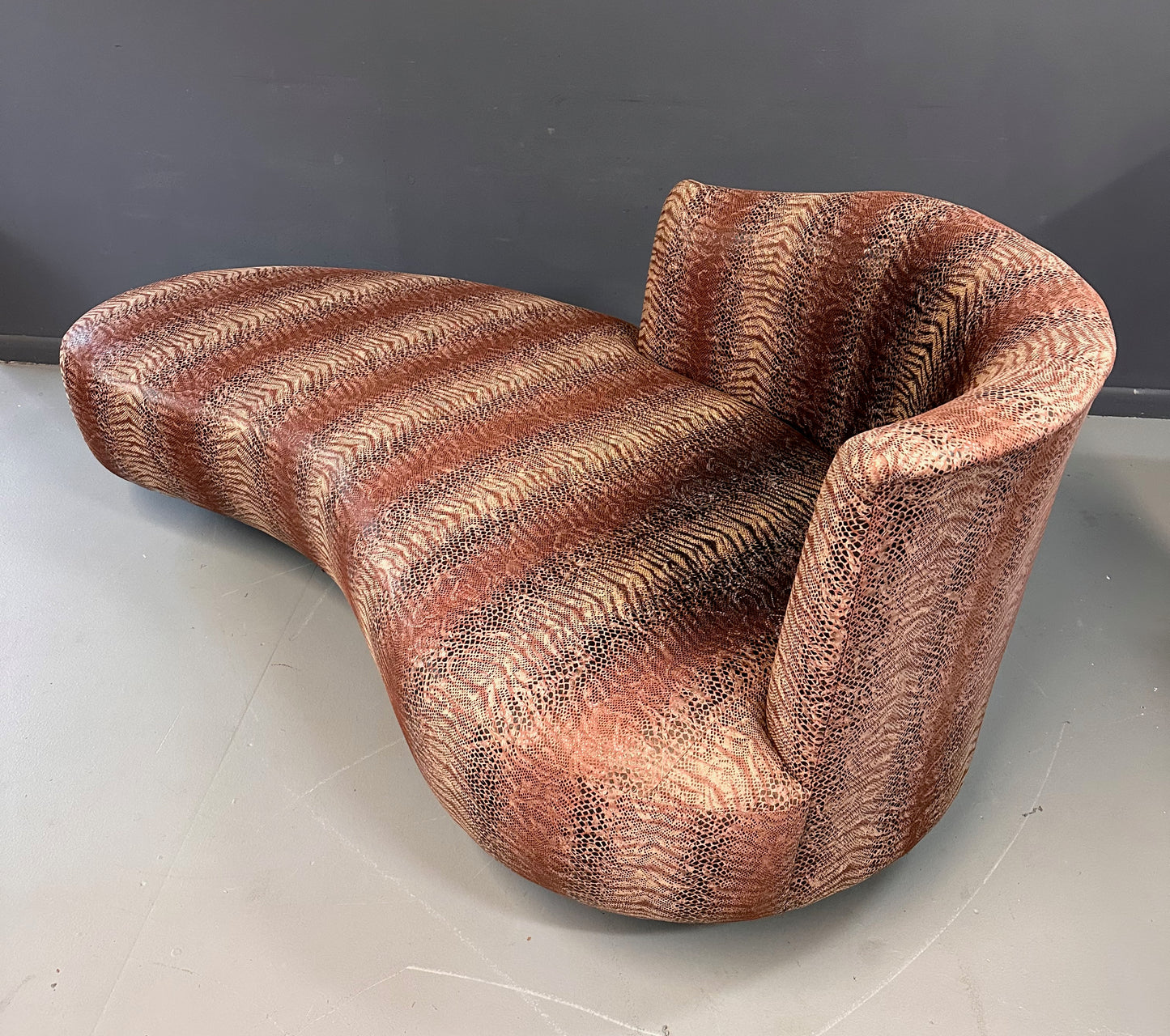 SOLD – Curvaceous Chaise/ Sofa in the Style of Weiman in a Faux Snakeskin Mid Century