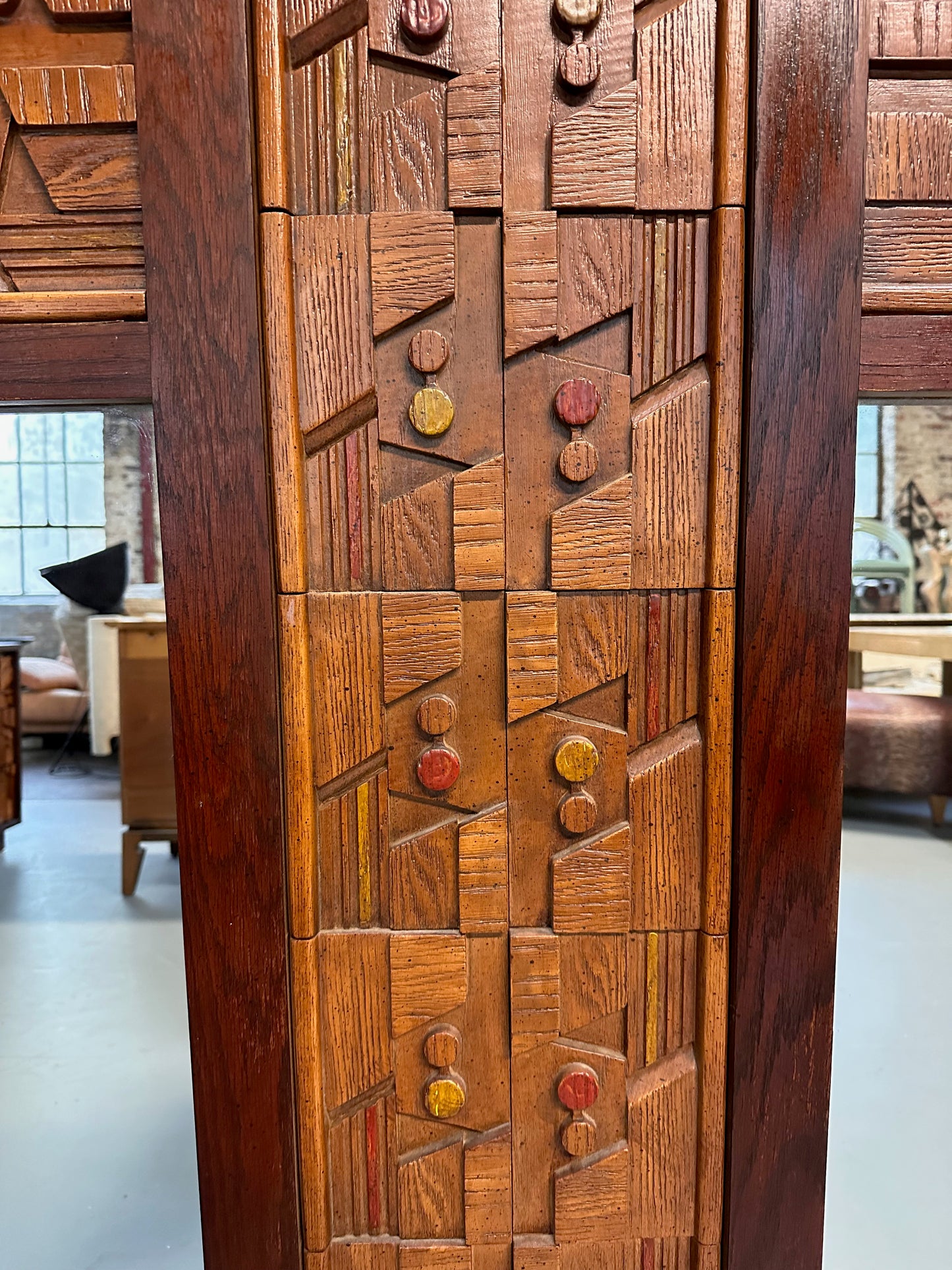 SOLD – Brutalist Lane Pueblo Style Dresser with Matching Double Mirror Mid Century