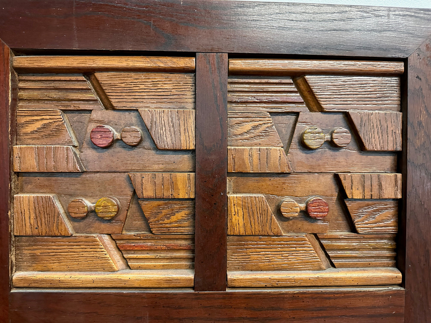 SOLD – Brutalist Lane Pueblo Style Dresser with Matching Double Mirror Mid Century