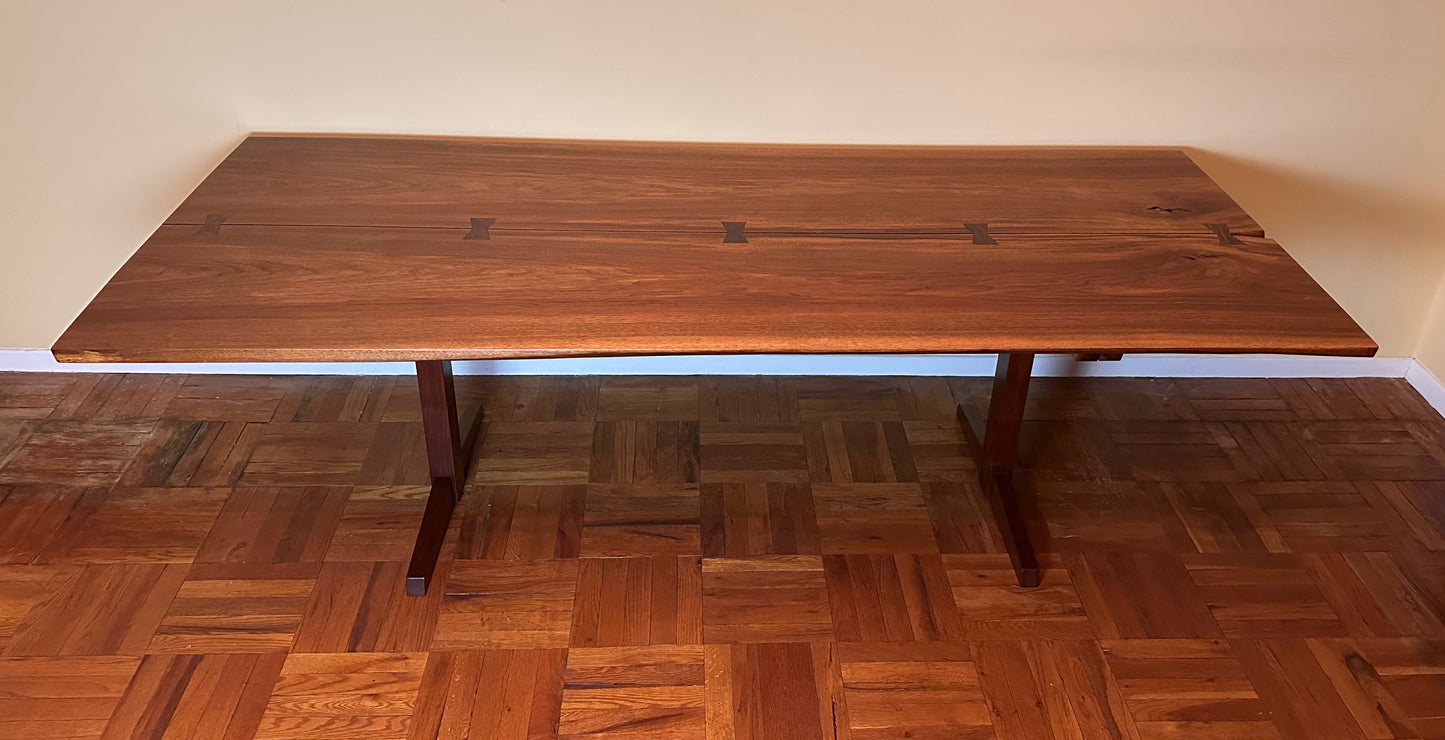 SOLD – George Nakashima 8' Dining Table in Bookmatched Walnut with 5 Rosewood Butterfly