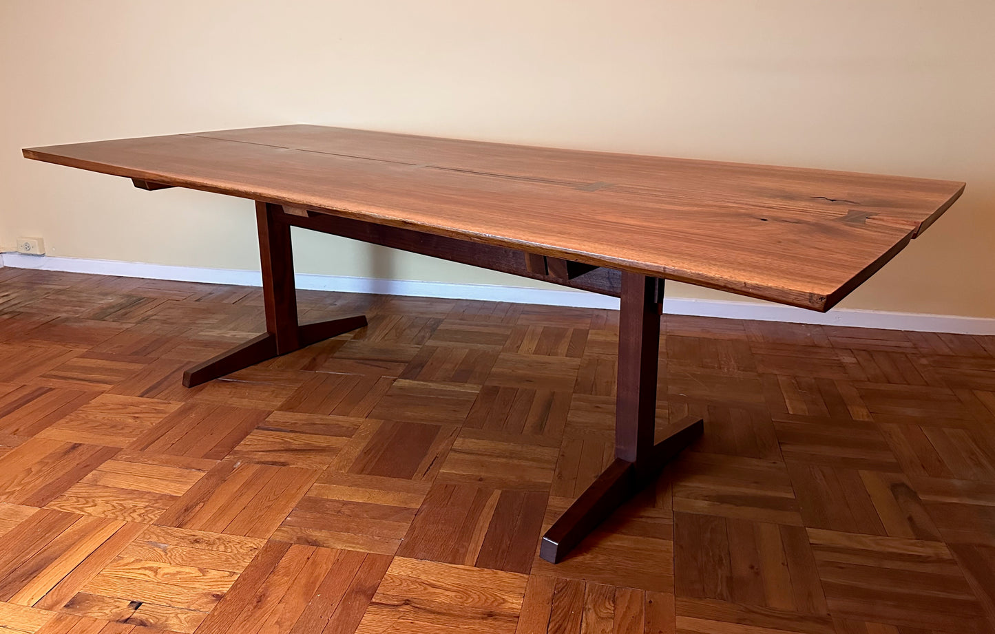 SOLD – George Nakashima 8' Dining Table in Bookmatched Walnut with 5 Rosewood Butterfly