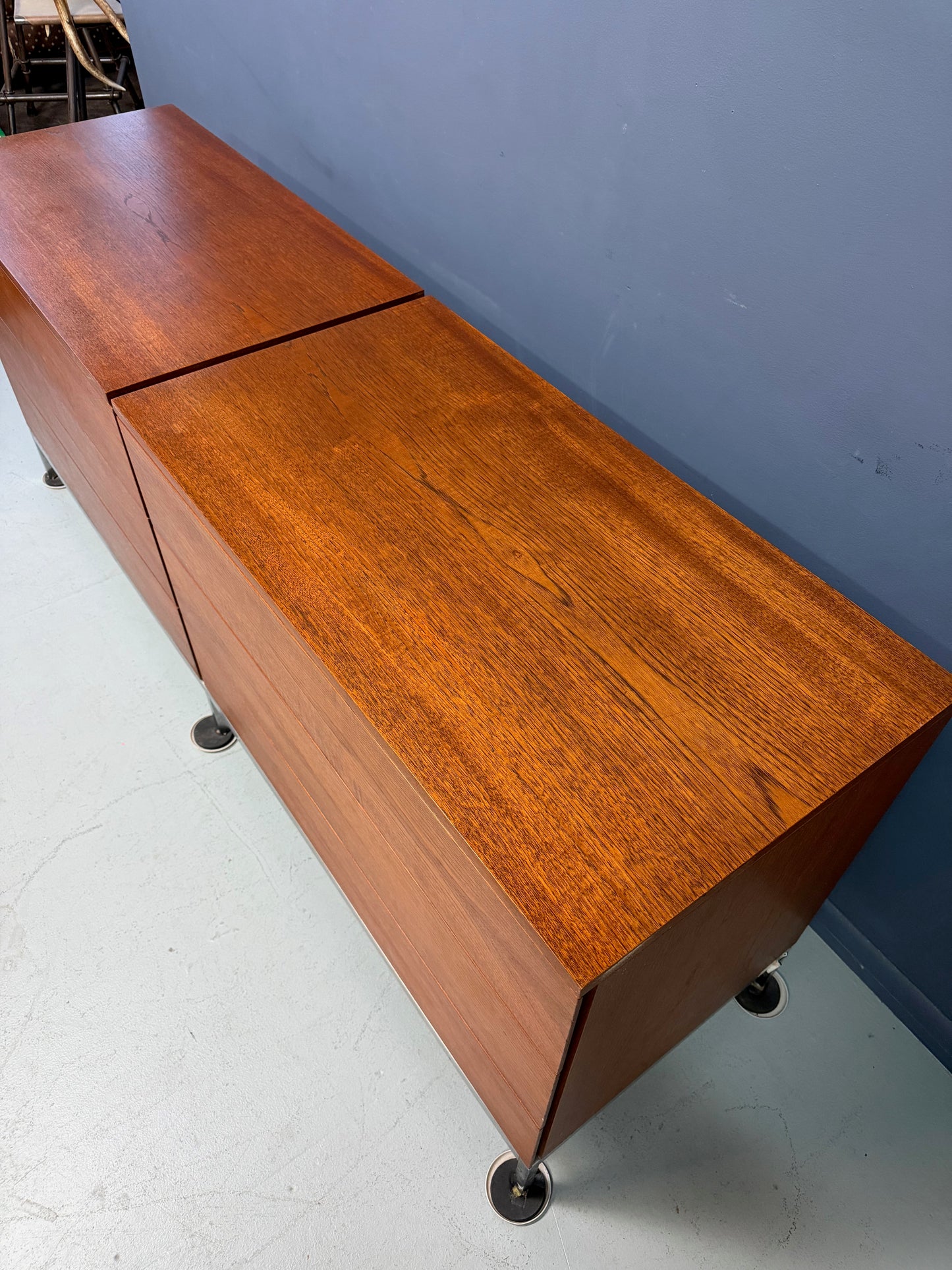 Florence Knoll 6-Drawer Double Dresser in Teak with Satin Nickel Base 1960s