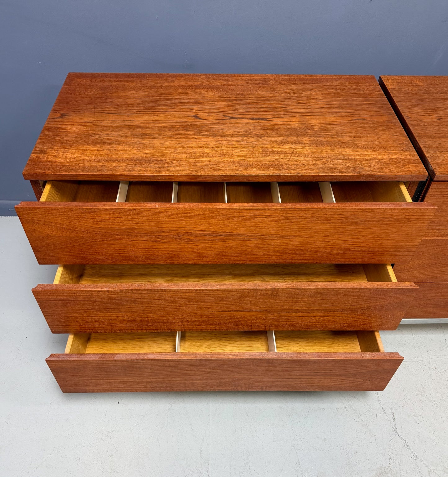 Florence Knoll 6-Drawer Double Dresser in Teak with Satin Nickel Base 1960s