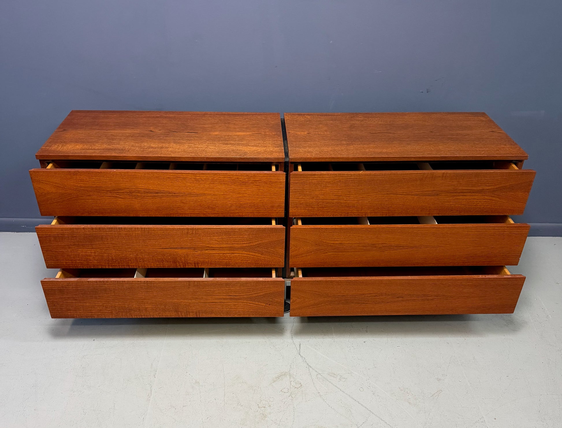 Florence Knoll 6-Drawer Double Dresser in Teak with Satin Nickel Base 1960s