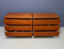 Load image into Gallery viewer, Florence Knoll 6-Drawer Double Dresser in Teak with Satin Nickel Base 1960s