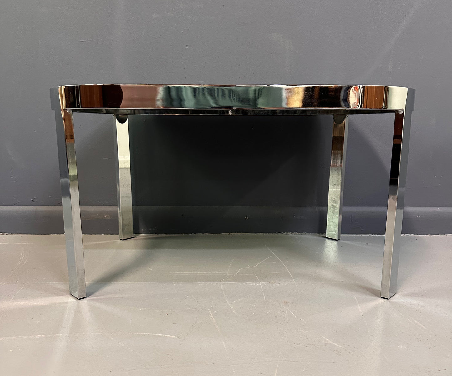 SOLD – Milo Baughman Black Glass Racetrack Side Table for Design Institute of America