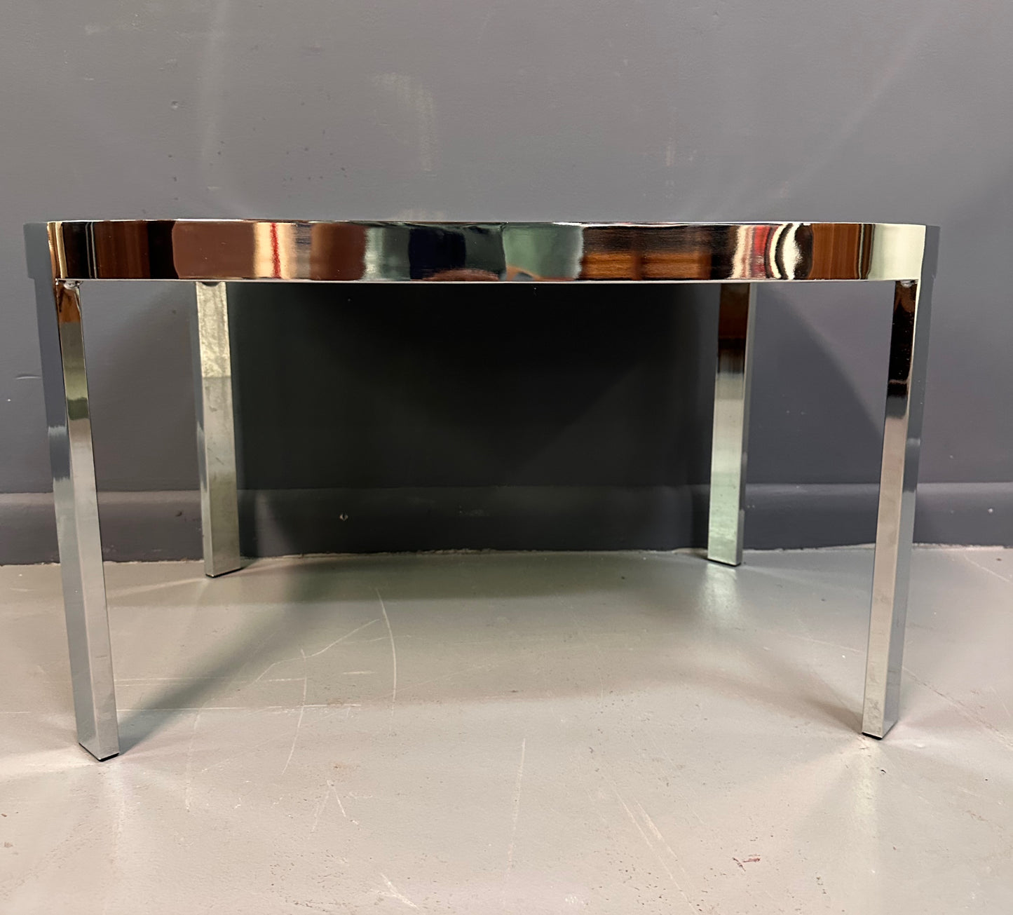 SOLD – Milo Baughman Black Glass Racetrack Side Table for Design Institute of America