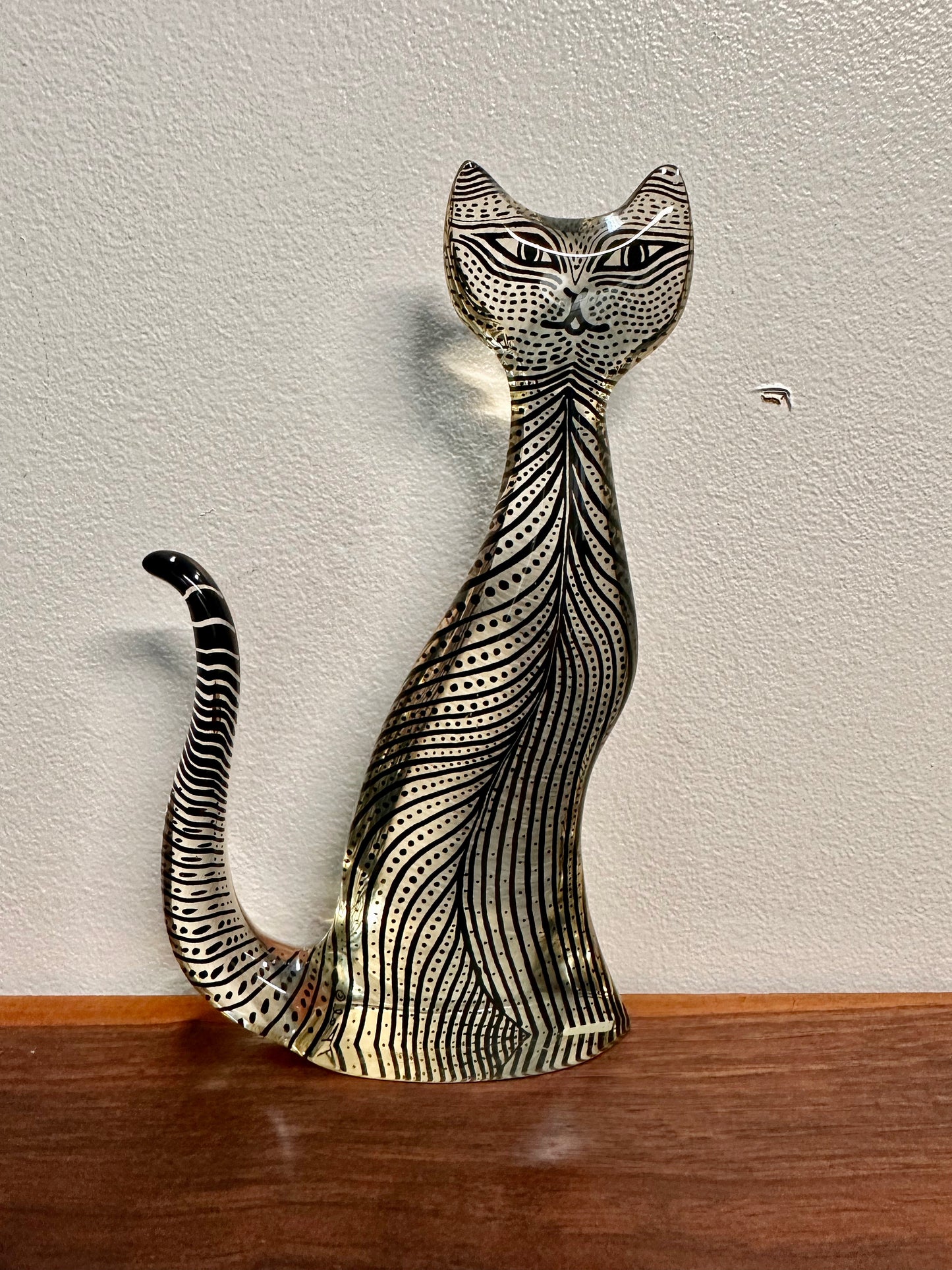 SOLD – Midcentury Op-Art Lucite Cat Sculpture by Artist Abraham Palatnik