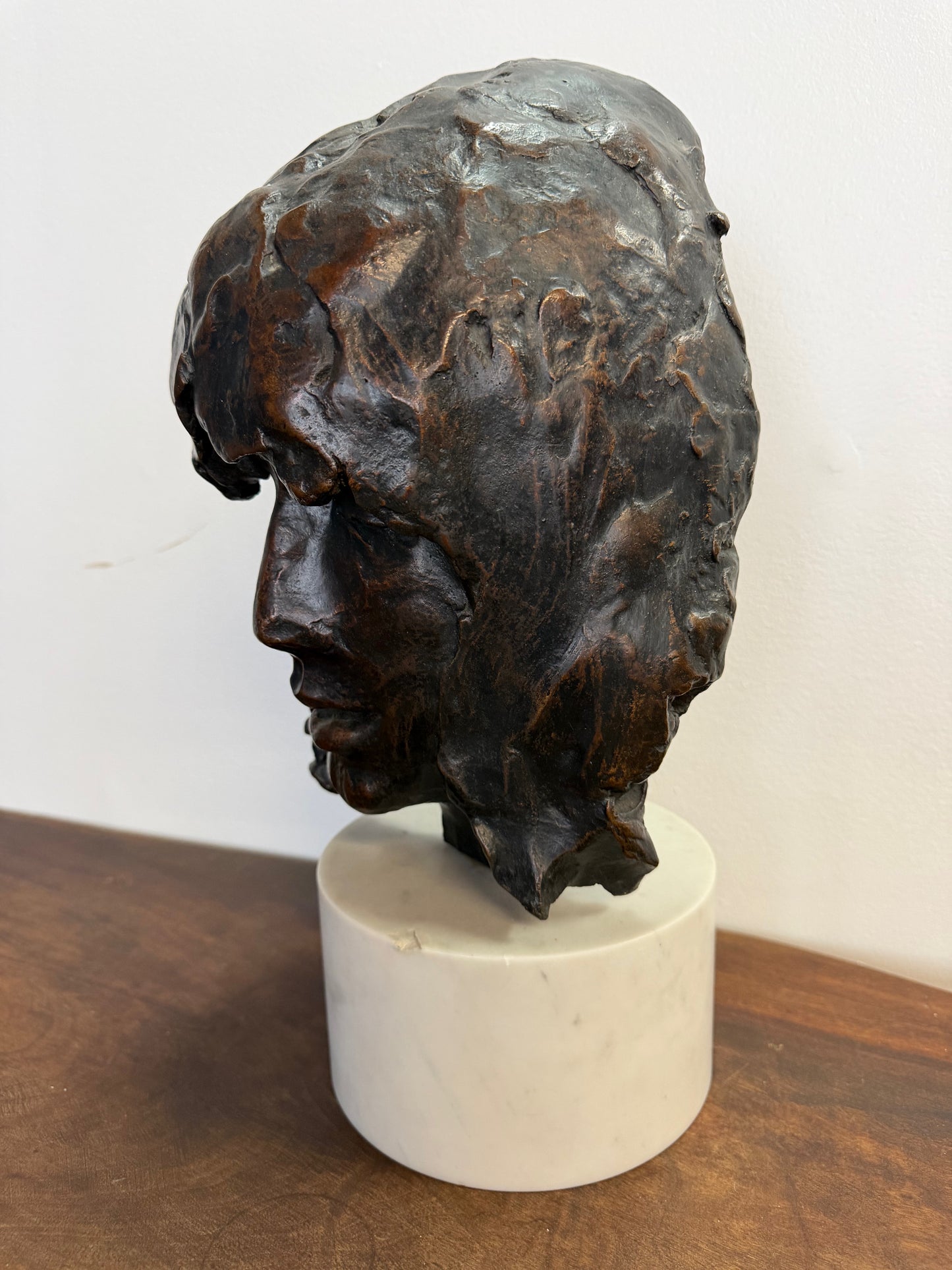 The "Mask" Bronze Sculpture Mounted on Marble by Paul Suttman 1967 Mid Century
