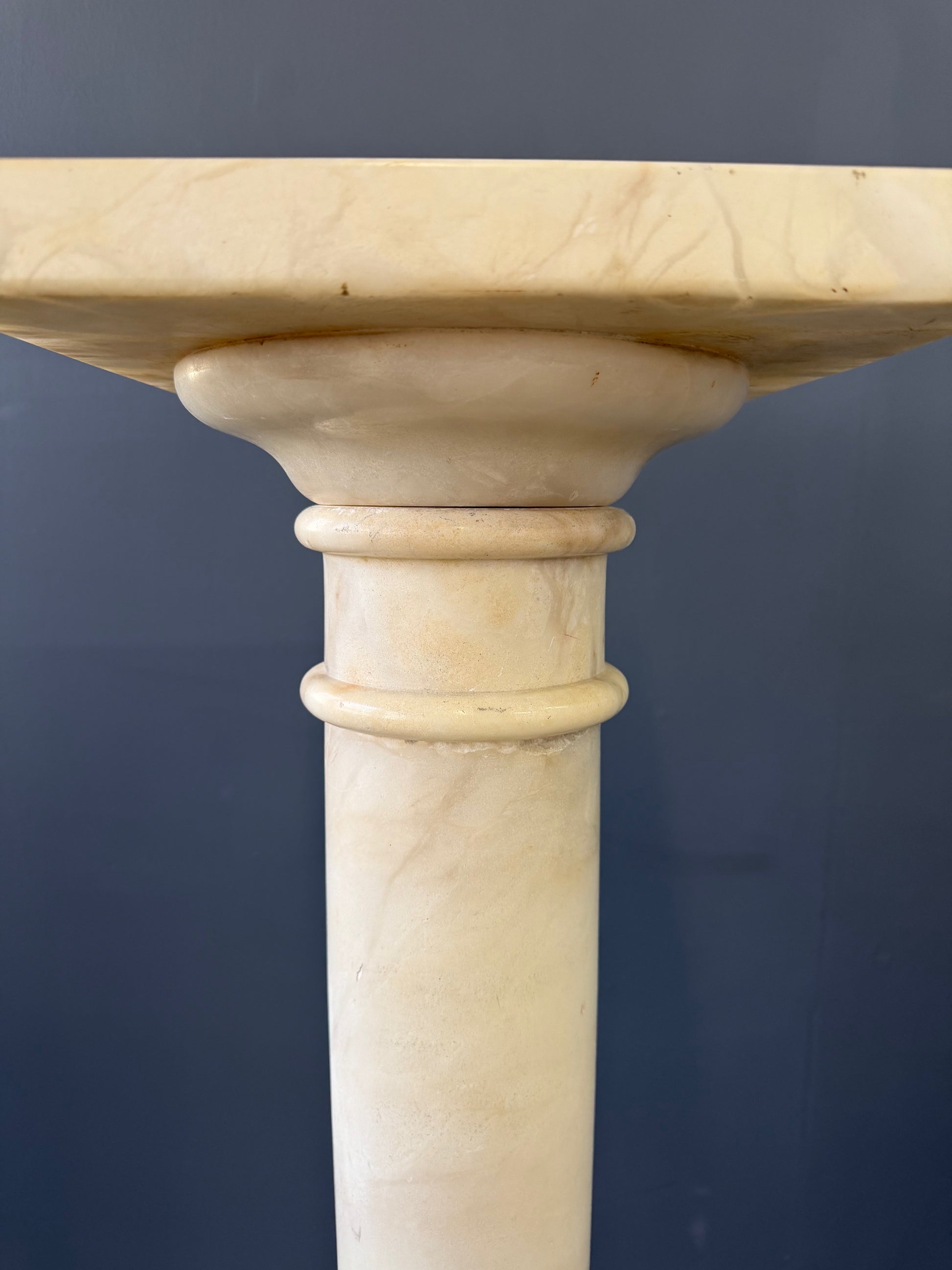 Antique Italian White 7 Piece Carved Alabaster Pedestal Column