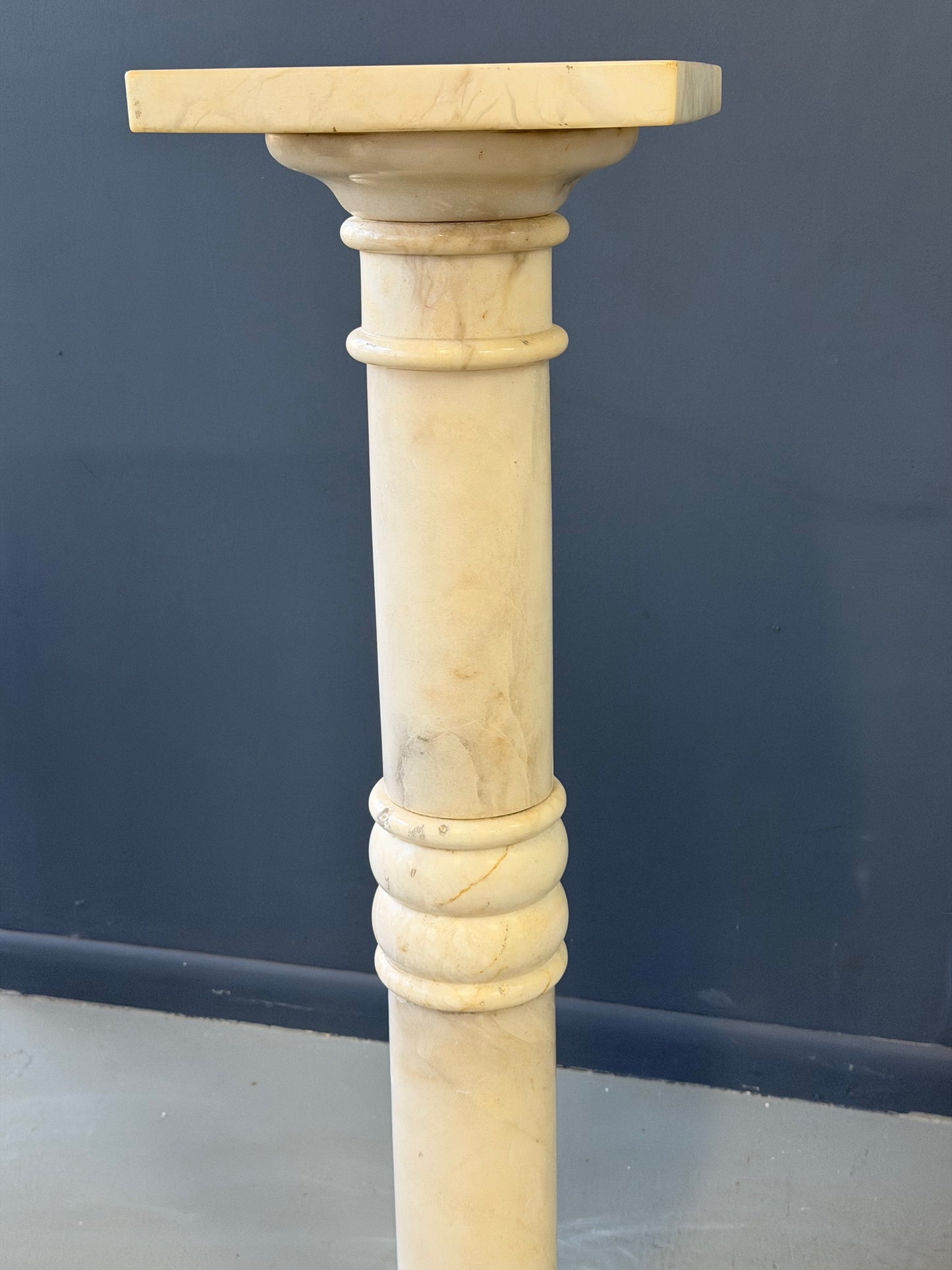 Antique Italian White 7 Piece Carved Alabaster Pedestal Column