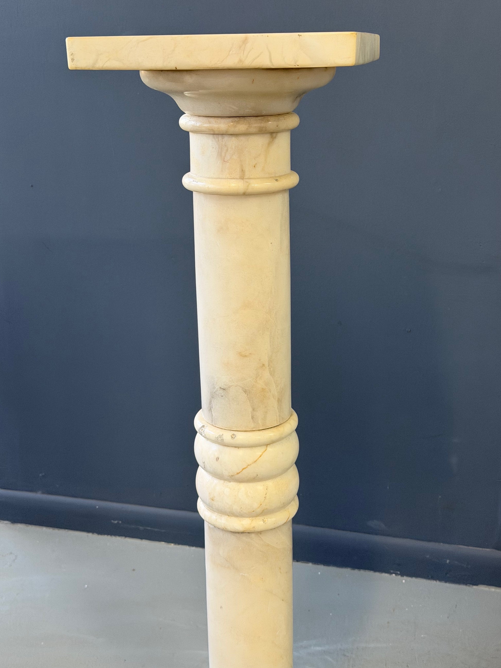 Antique Italian White 7 Piece Carved Alabaster Pedestal Column