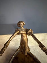 Load image into Gallery viewer, Loetz Art Nouveau Iridescent Glass Vase with Gilt Figural Rim Austria circa 1895