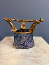 Load image into Gallery viewer, Loetz Art Nouveau Iridescent Glass Vase with Gilt Figural Rim Austria circa 1895