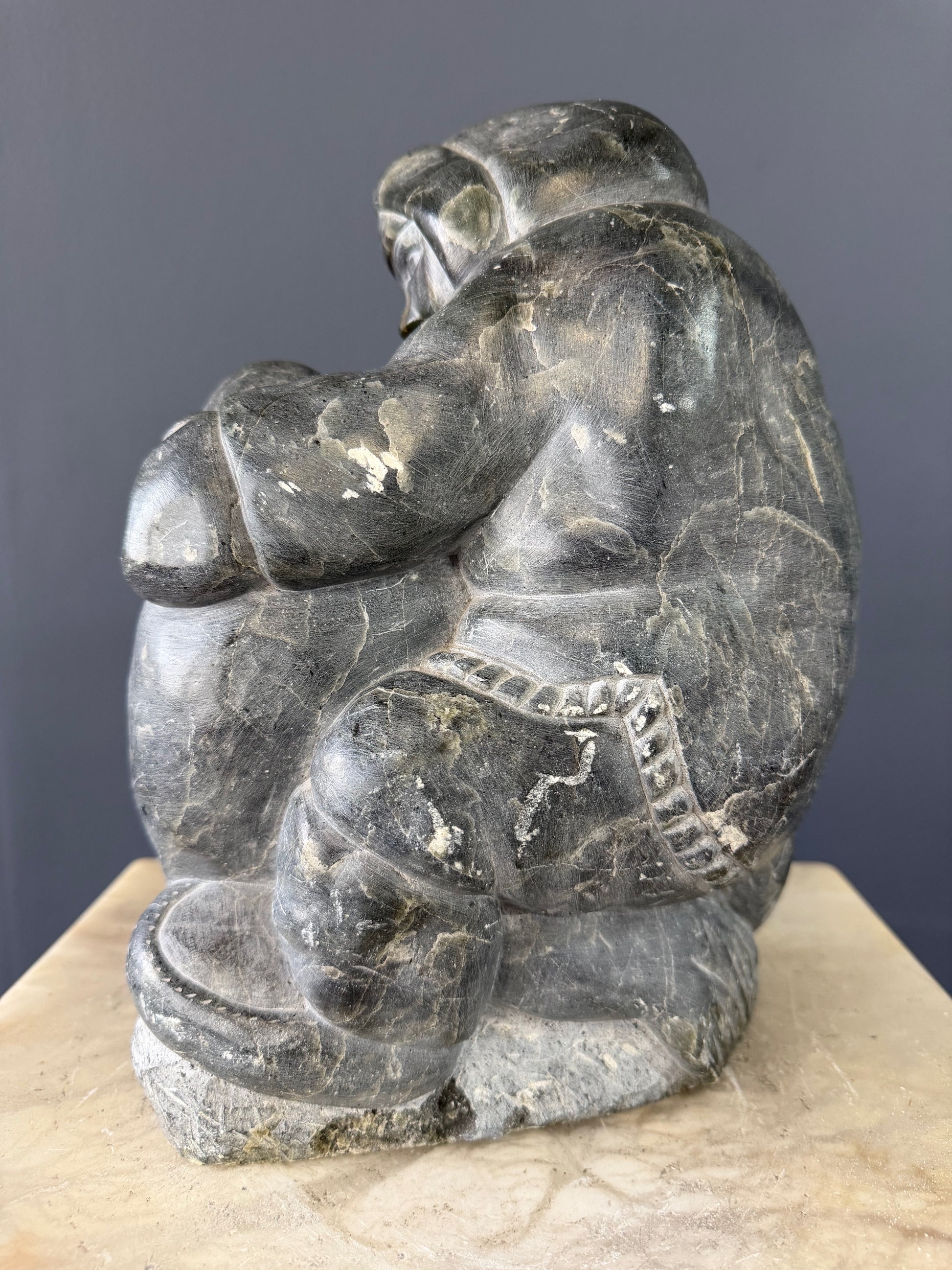 Inuit Hunter with Seal – Canadian Arctic Soapstone Sculpture