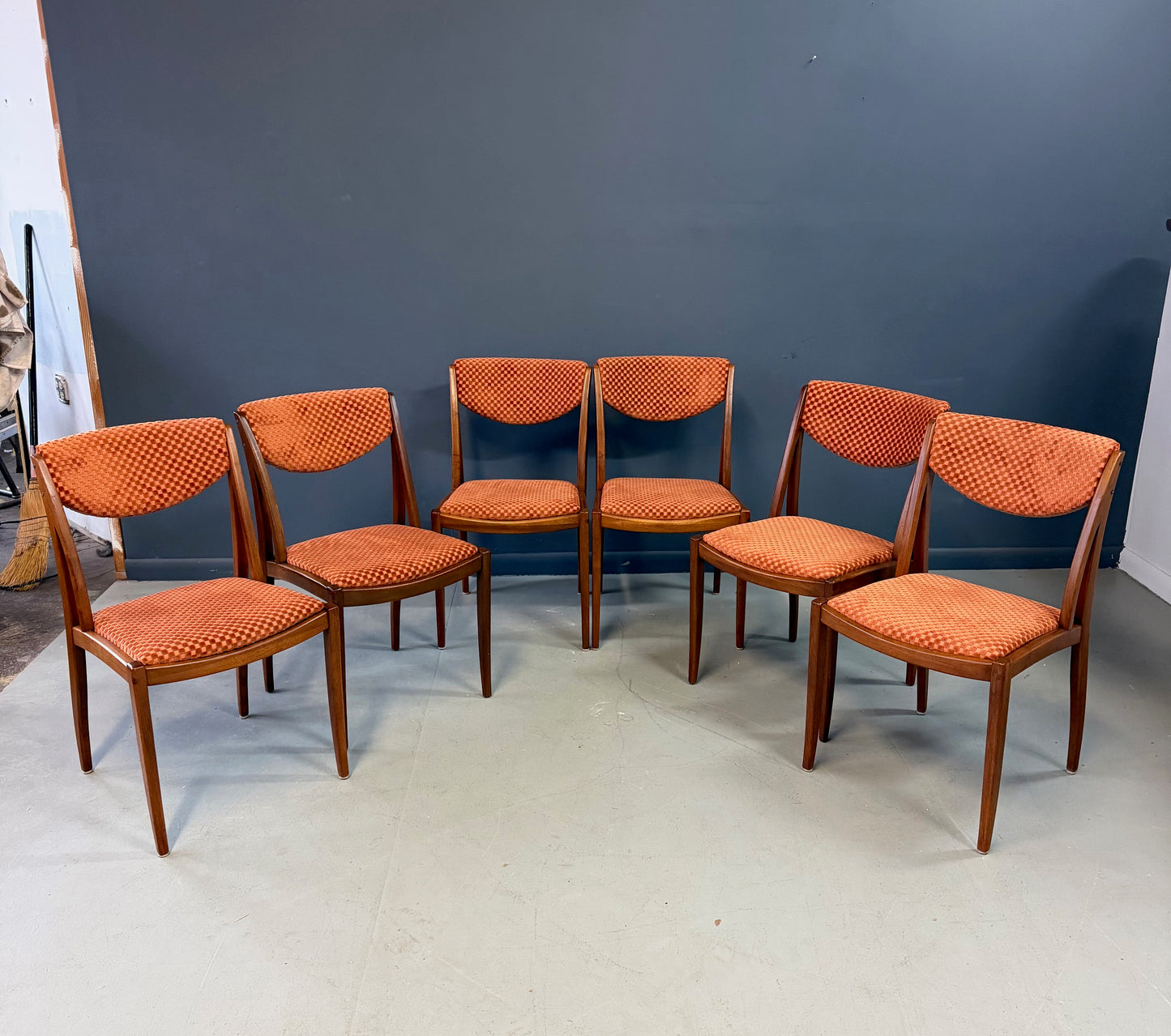 Barney Flagg for Drexel Midcentury Walnut Dining Chairs set of Six