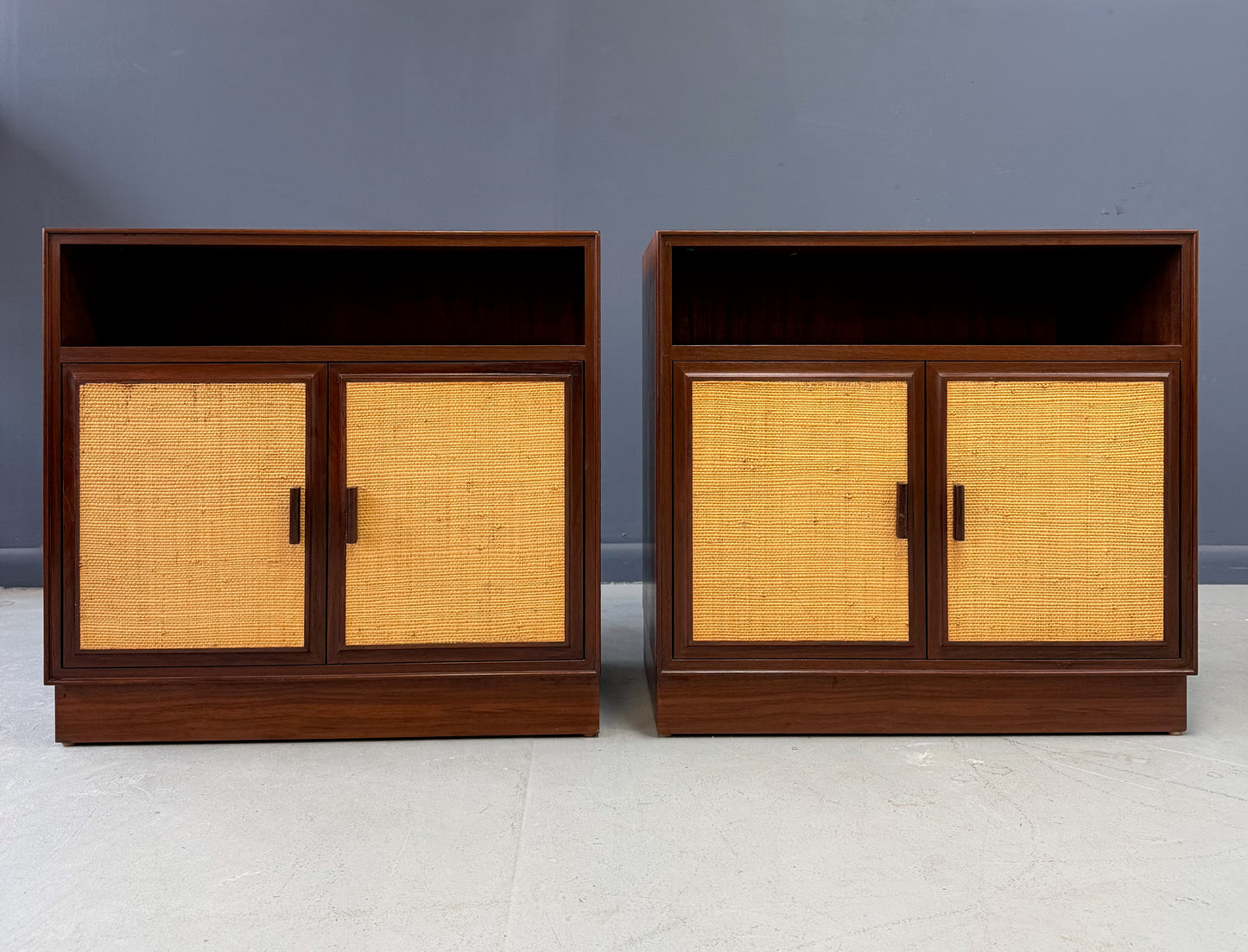 Pair Cane-Front Walnut Nightstands by Arne Vodder for Vamo Sønderborg