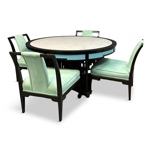 James Mont Style Chinoiserie Marble Top Low Dining Table and Chairs