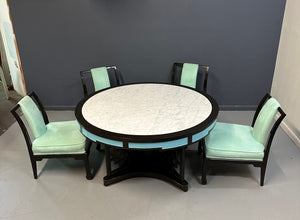 James Mont Style Chinoiserie Marble Top Low Dining Table and Chairs