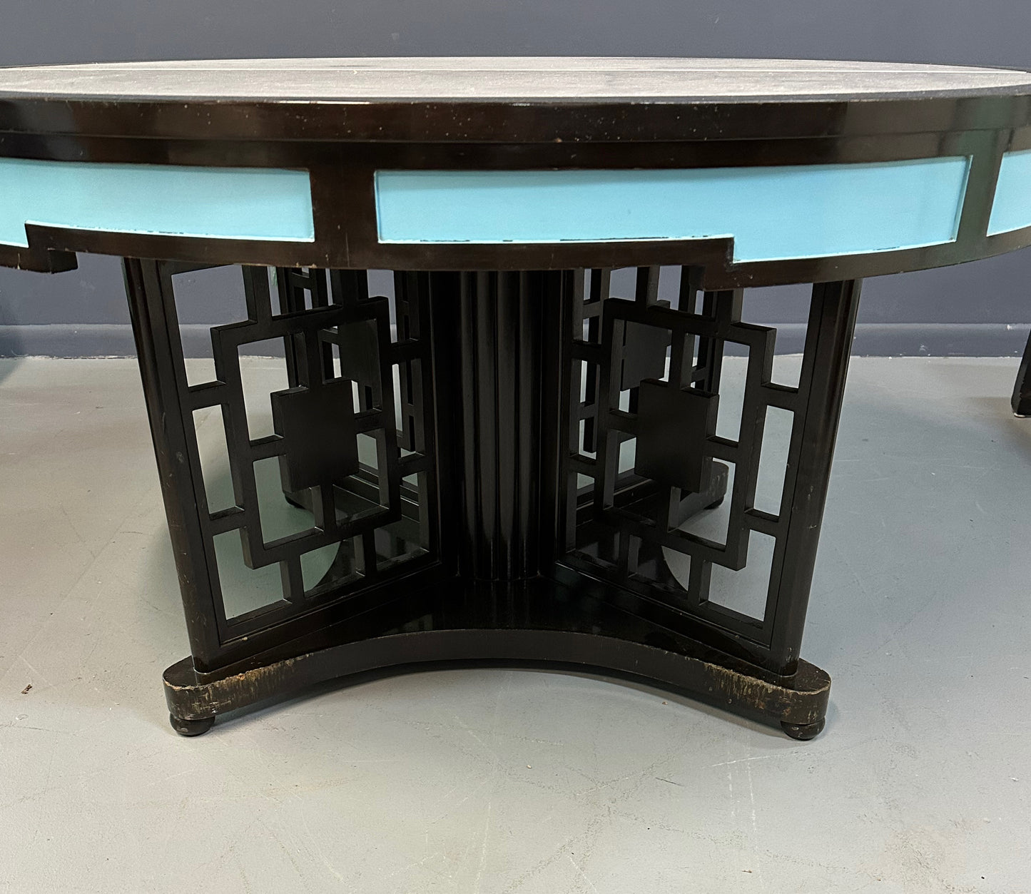 James Mont Style Chinoiserie Marble Top Low Dining Table and Chairs