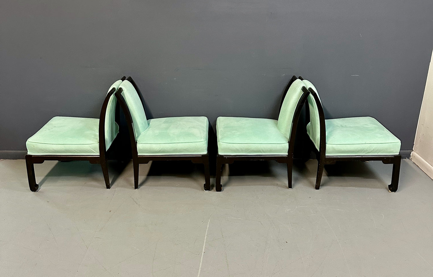 James Mont Style Chinoiserie Marble Top Low Dining Table and Chairs