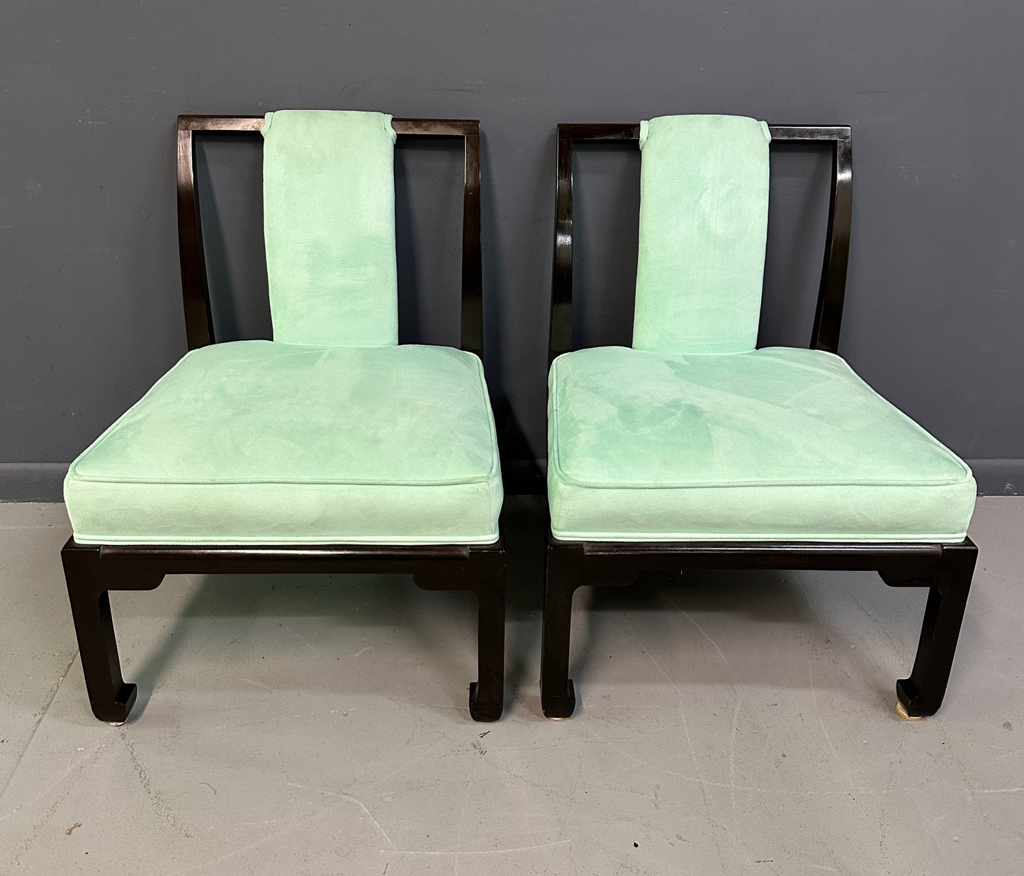 James Mont Style Chinoiserie Marble Top Low Dining Table and Chairs