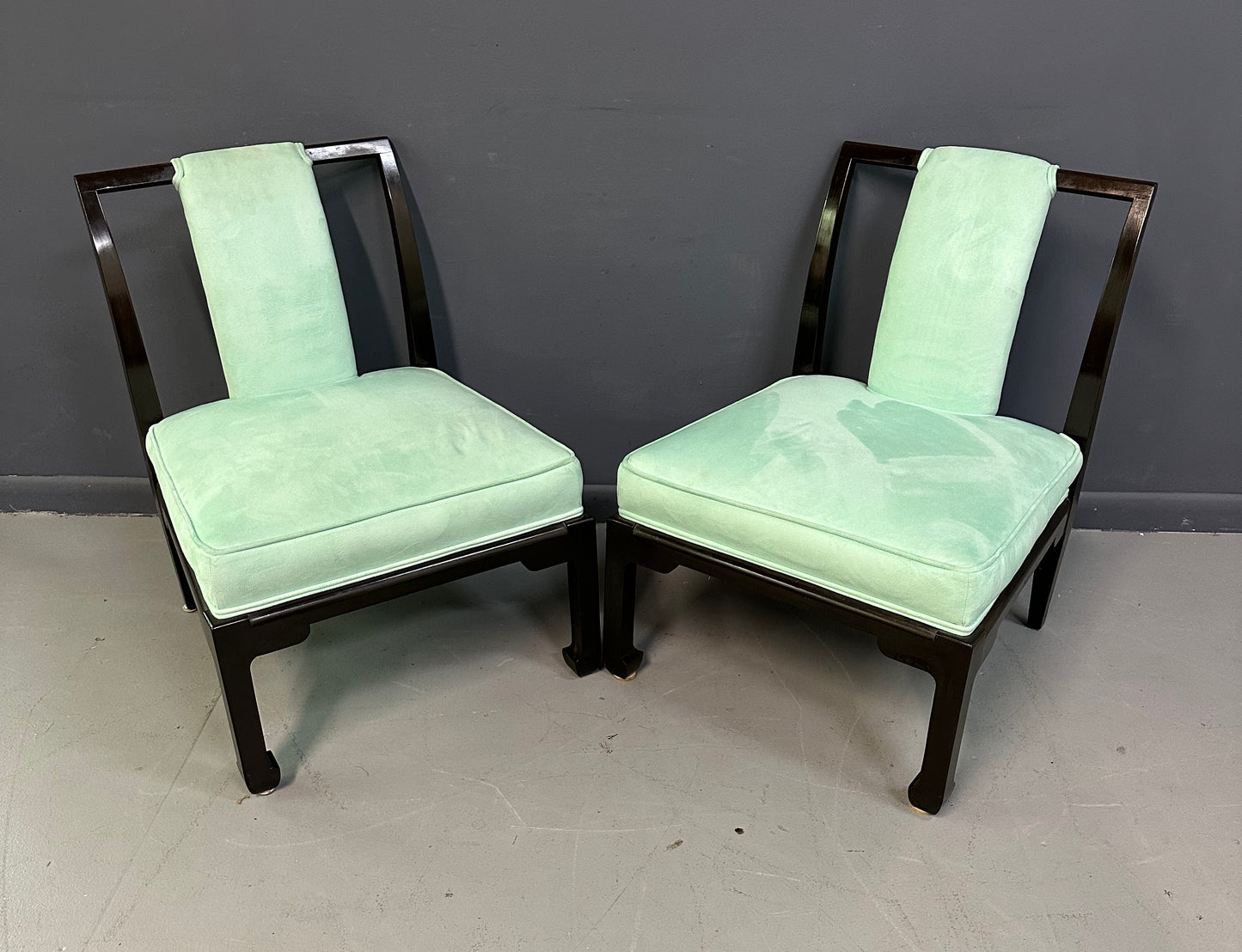 James Mont Style Chinoiserie Marble Top Low Dining Table and Chairs