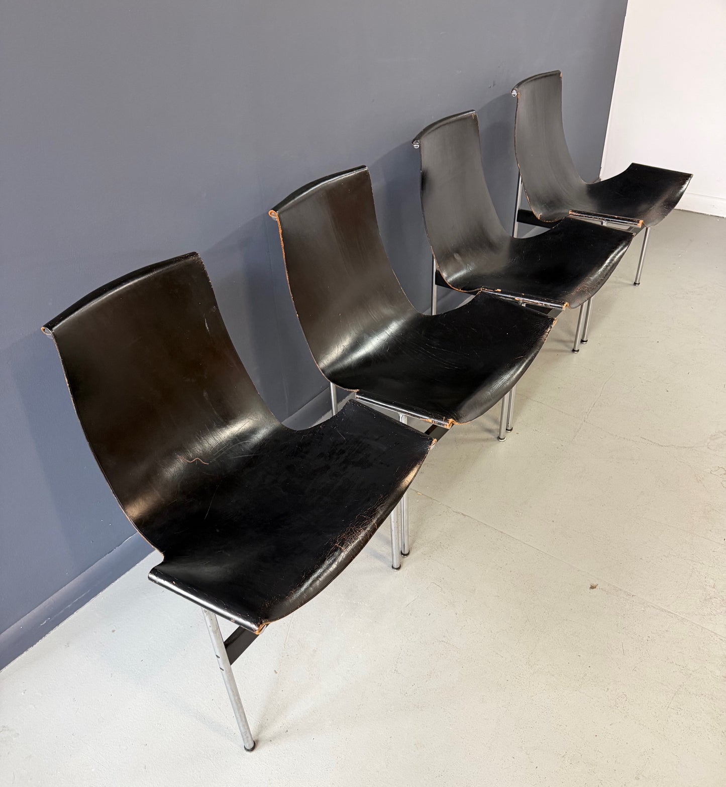 Katavolos, Kelley and Littell for ICF Set of Four T-Chairs in Black Leather