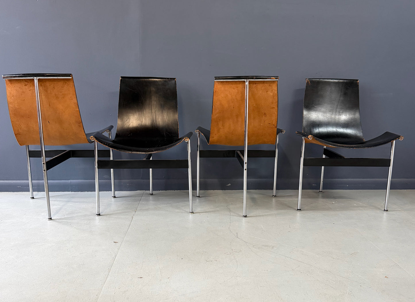 Katavolos, Kelley and Littell for ICF Set of Four T-Chairs in Black Leather