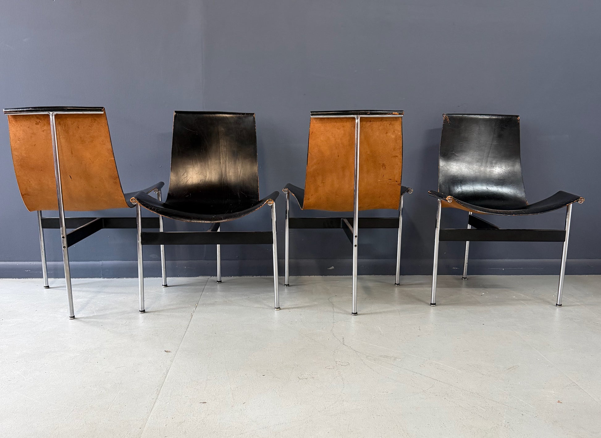 Katavolos, Kelley and Littell for ICF Set of Four T-Chairs in Black Leather