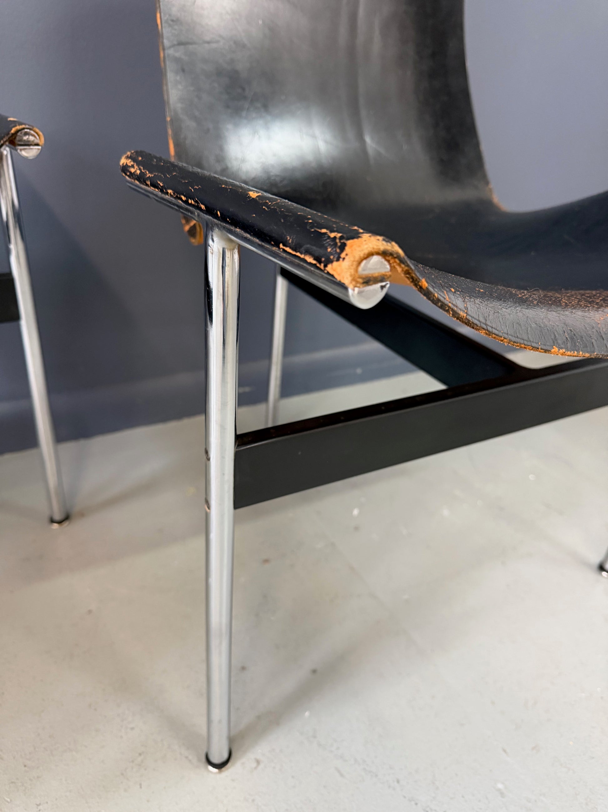 Katavolos, Kelley and Littell for ICF Set of Four T-Chairs in Black Leather
