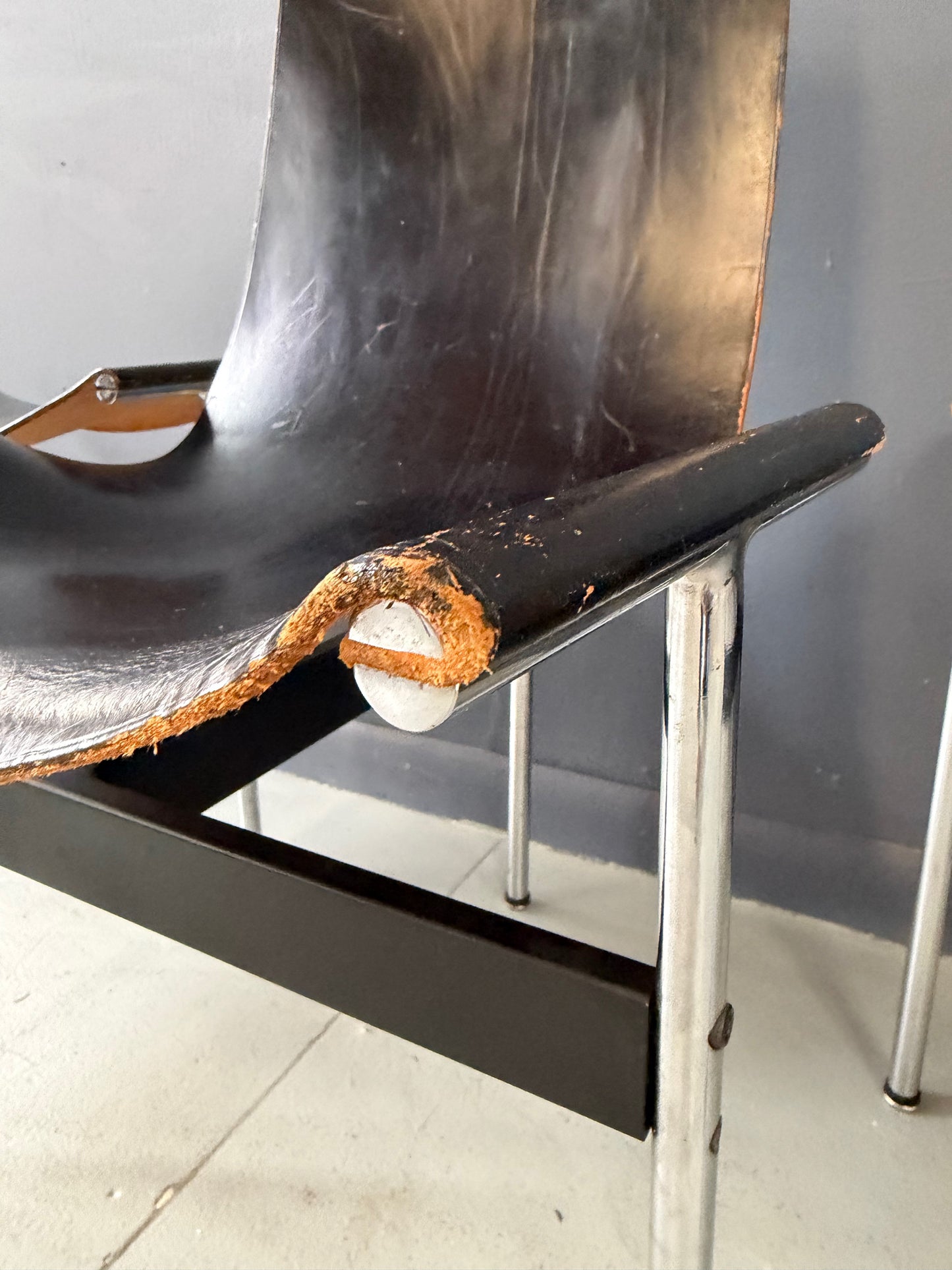 Katavolos, Kelley and Littell for ICF Set of Four T-Chairs in Black Leather