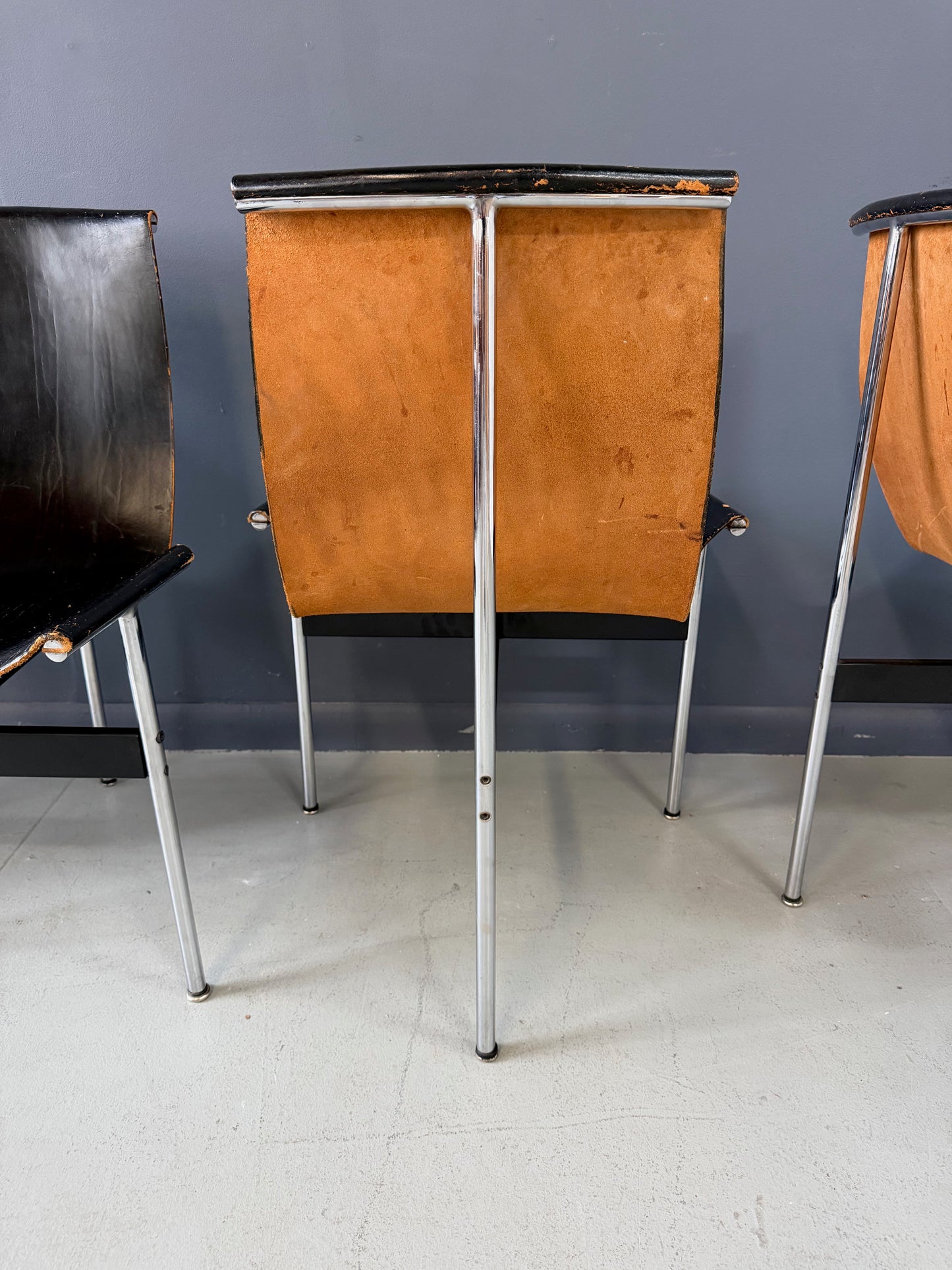 Katavolos, Kelley and Littell for ICF Set of Four T-Chairs in Black Leather