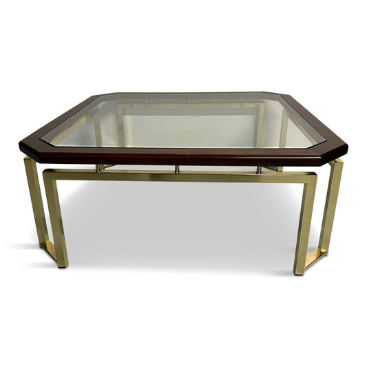 SOLD – DIA Mahogany and Brass Square Coffee Table Milo Baughman Style Mid Century