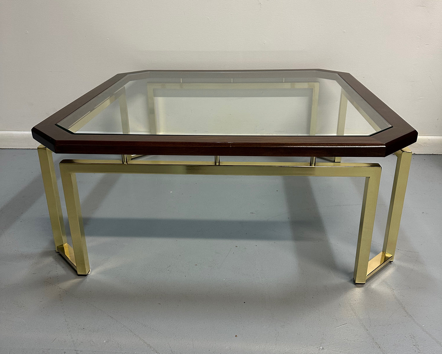SOLD – DIA Mahogany and Brass Square Coffee Table Milo Baughman Style Mid Century